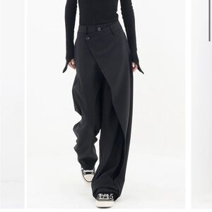 Commense Asymmetrical Layer Button Wide Leg Pants